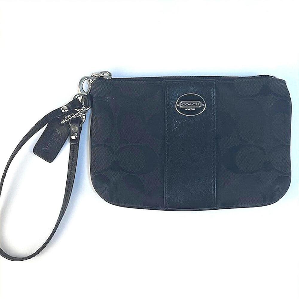 Coach Signature Black Wristlet Pouch - Picture 2 of 9